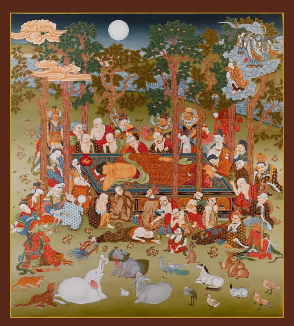 Masterpiece thangka of Buddha Going in to Parinirvana